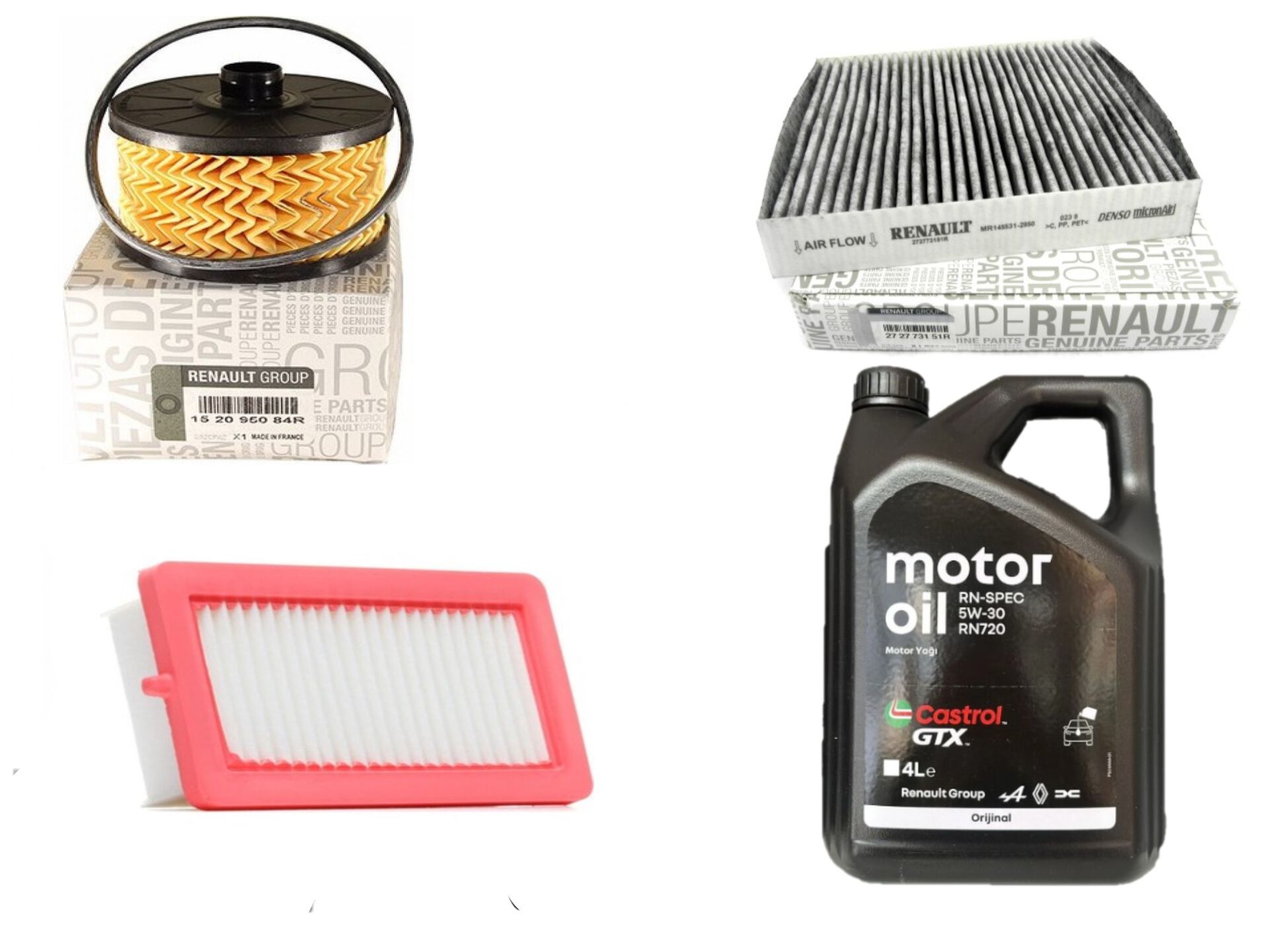 Clio 5-V Captur 2-II Yağ Bakım Seti 1.0 Tce H4D 2020-> (Motor Yağı+Yağ+Hava+Polen Filtre)