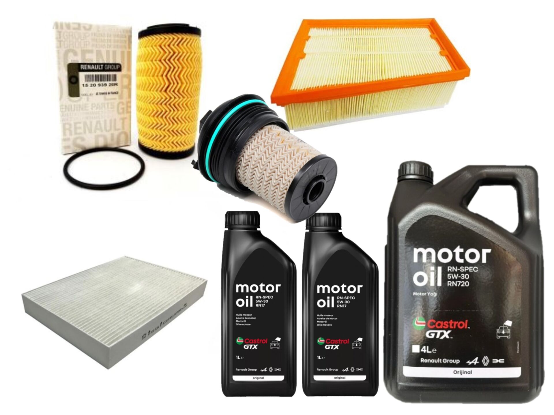 Megane 4-IV Talisman Yağ Bakım Seti 1.6 Dci R9M 2016-> (Motor Yağı+Yağ+Hava+Polen+Mazot Filtre)