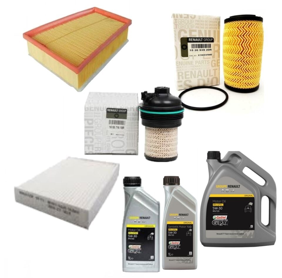 Megane 4-IV Talisman Yağ Bakım Seti 1.6 Dci R9M 2016-> (Motor Yağı+Yağ+Hava+Polen+Mazot Filtre)