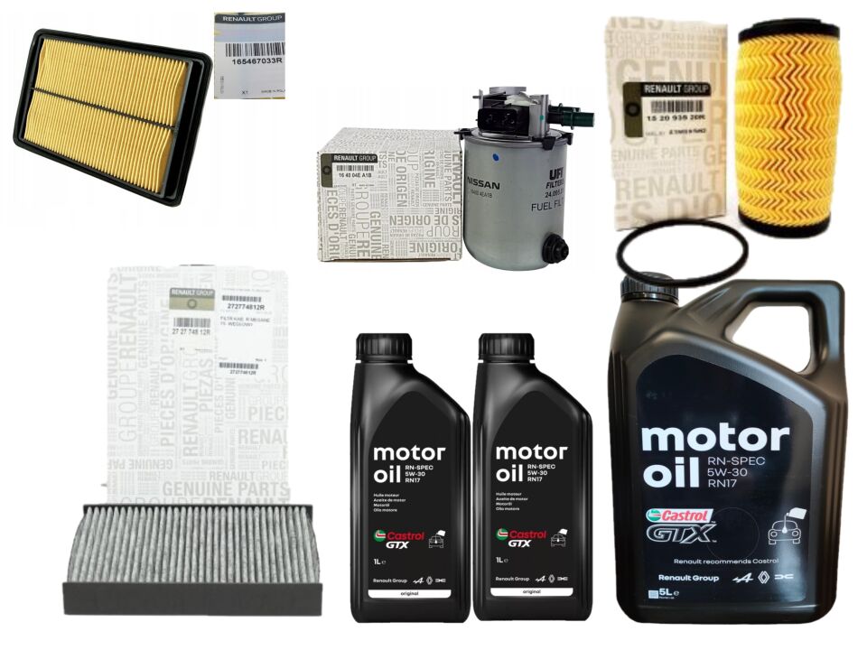 Kadjar Yağ Bakım Seti 1.6 Dci R9M (2013-2022) (Motor Yağı+Yağ+Hava+Polen+Mazot Filtre)