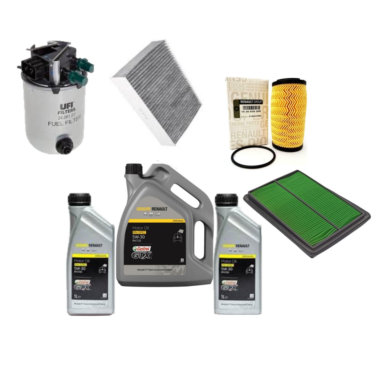 Kadjar Yağ Bakım Seti 1.6 Dci R9M (2013-2022) (Motor Yağı+Yağ+Hava+Polen + Mazot Filtre)