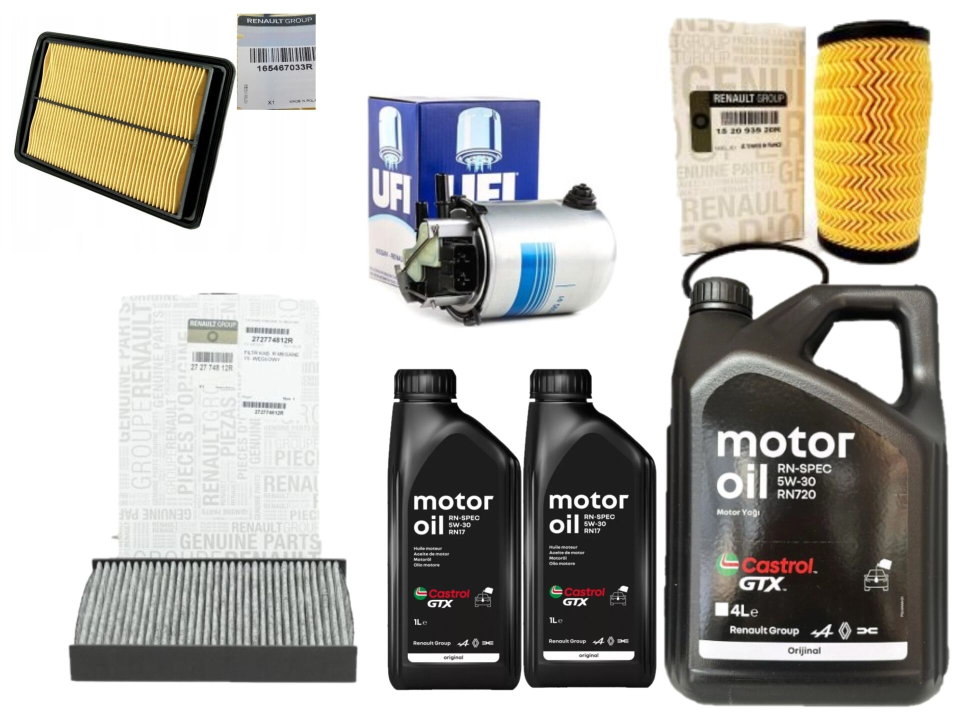 Kadjar Yağ Bakım Seti 1.6 Dci R9M (2013-2022) (Motor Yağı+Yağ+Hava+Polen + Mazot Filtre)