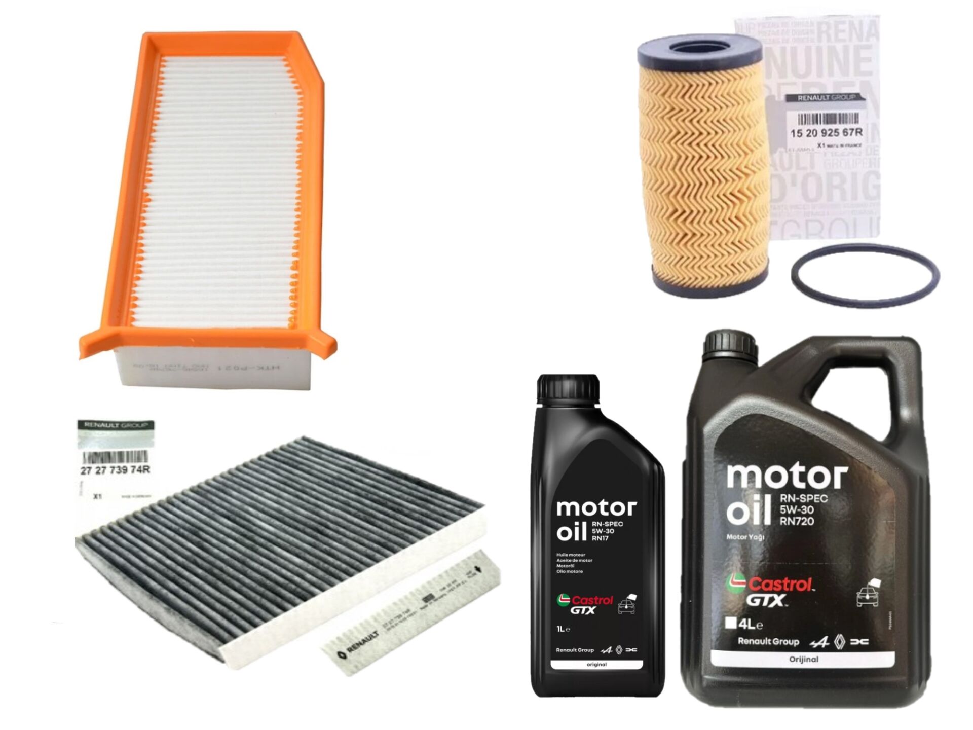 Duster 2-II Yağ Bakım Seti 1.5 Dci K9K 2018-> (Motor Yağı+Yağ+Hava+Polen Filtresi )