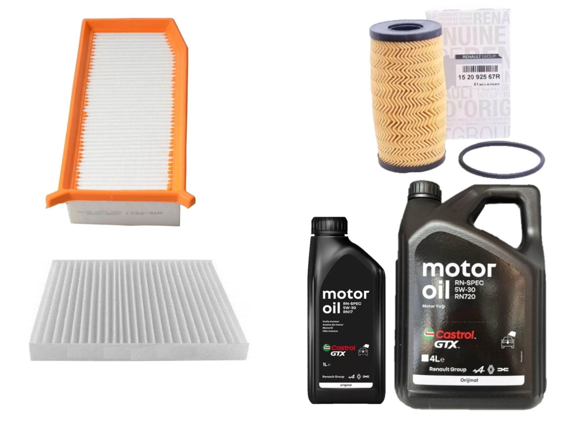 Duster 2-II Yağ Bakım Seti 1.5 Dci K9K 2018-> (Motor Yağı+Yağ+Hava +Polen Filtresi )