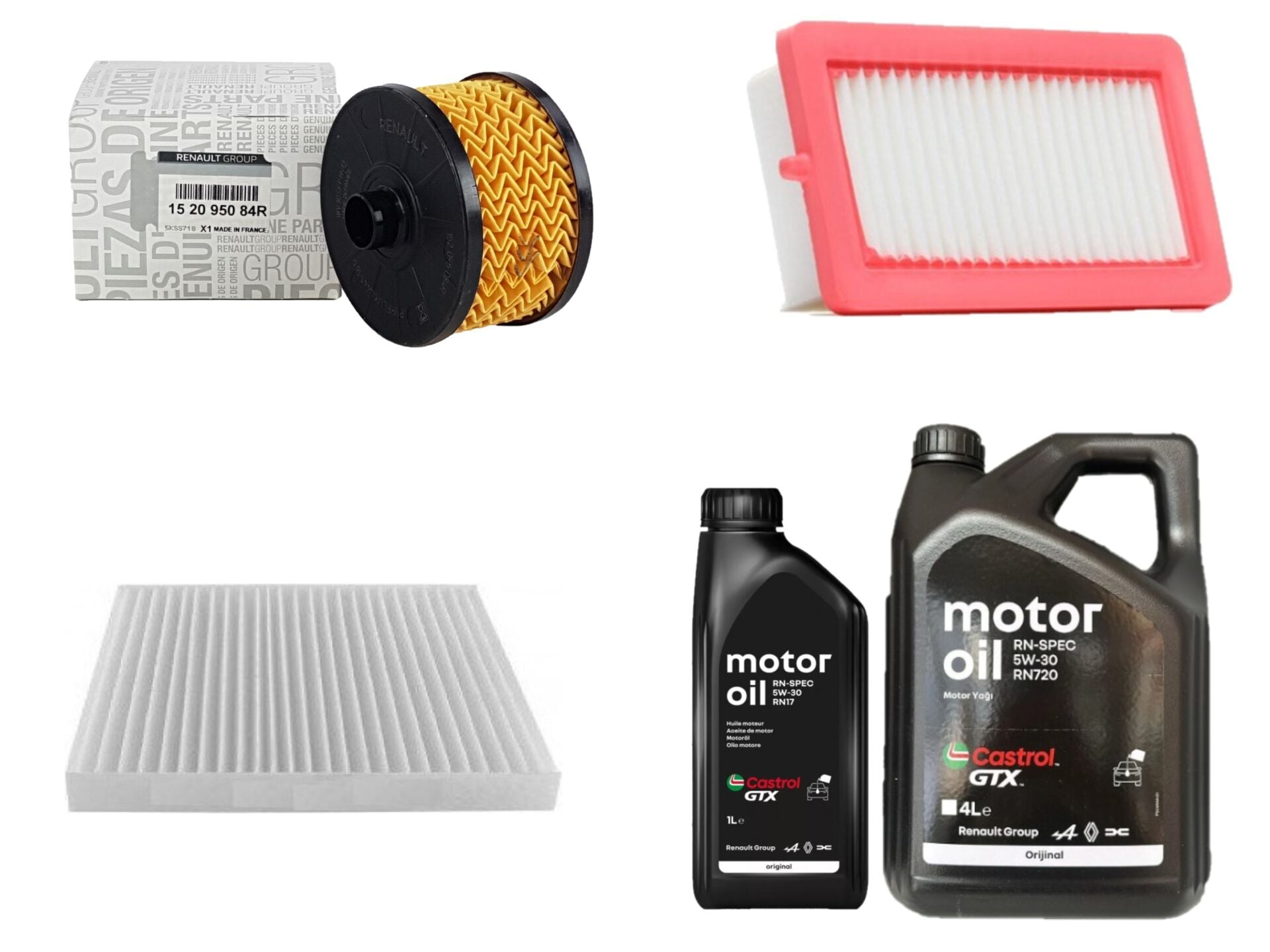 Duster 2-II Yağ Bakım Seti 1.0 Tce H4D 2018-> (Motor Yağı+Yağ+Hava+Polen Filtresi)