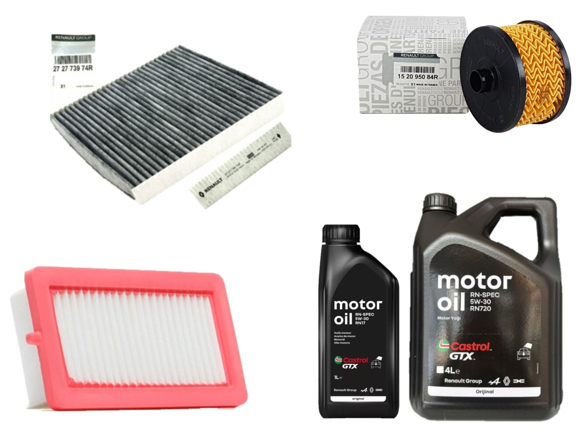 Duster 2-II Yağ Bakım Seti 1.3 Tce H5H 2018-> (Motor Yağı+Yağ+Hava+Polen Filtresi )