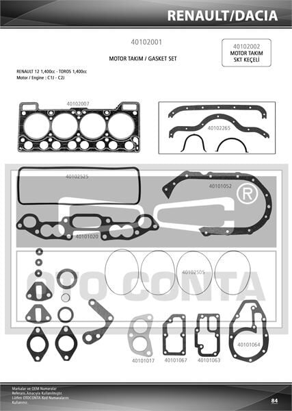 R12 Toros 1400 Motor Takım Conta Keçesiz 40102001 -Oto Conta