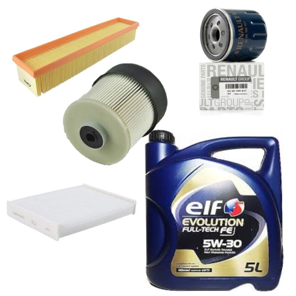 Clio 2-II Symbol Joy Yağ Bakım Seti 1.5 Dci K9K (2013-2020) (Motor Yağı+Yağ+Hava+Polen+Mazot Filtre)