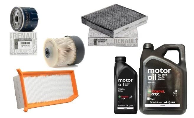 Clio 2-II Symbol Joy Yağ Bakım Seti 1.5 Dci K9K (2013-2020)(Motor Yağı+Yağ+Hava+Polen+Mazot Filtre)