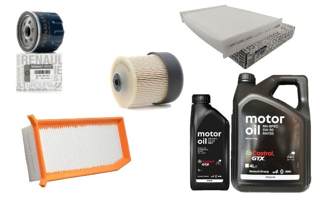 Lodgy Dokker Yağ Bakım Seti 1.5 Dci K9K (2013-2020)(Motor Yağı+Yağ+Hava+Polen+Mazot Filtre)