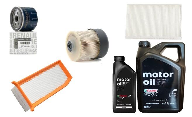 Logan Sandero 2-II Yağ Bakım Seti 1.5 Dci K9K (2013-2020)(Motor Yağı+ Yağ+Hava+Polen+Mazot Filtre)
